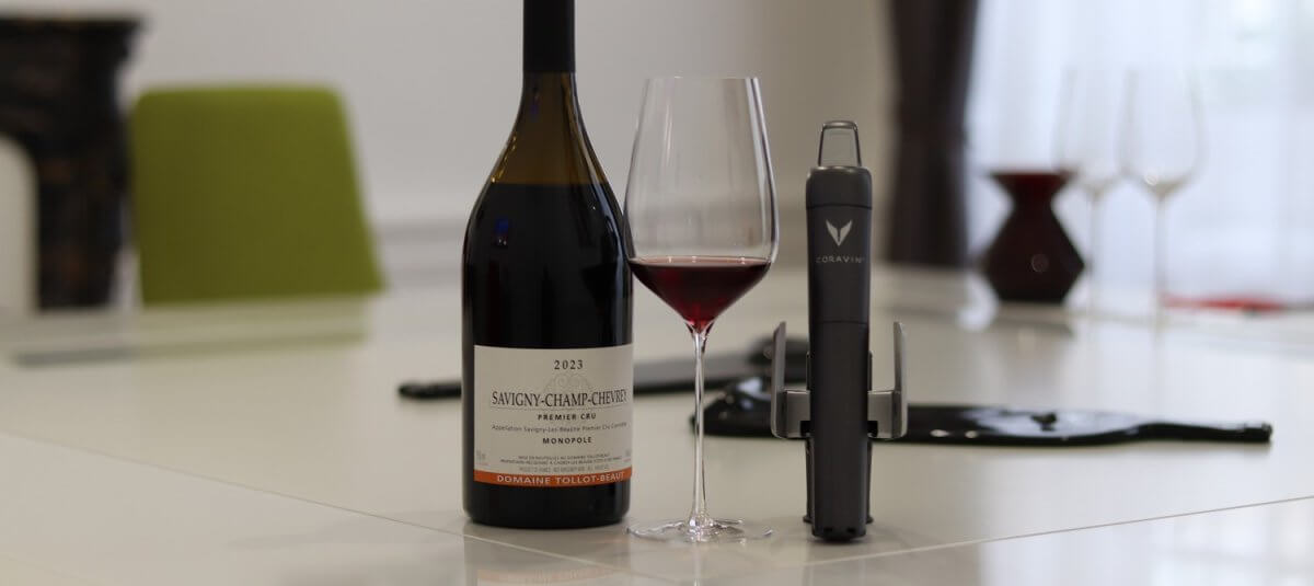 Coravin wine preservation device used on a Burgundy bottle to taste without opening