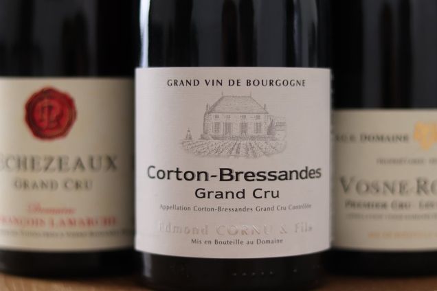 A selection of legendary Burgundy wines for custom experiences including Corton-Bressandes Grand Cru and Echezeaux Grand Cru.