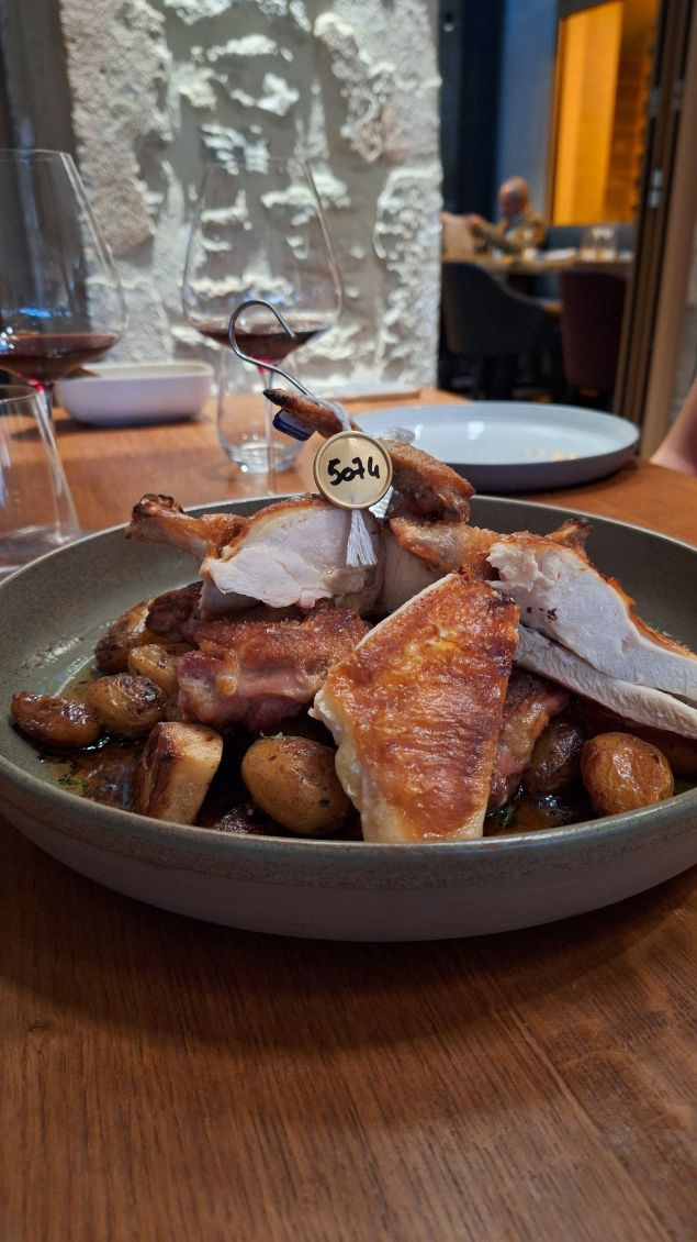 A perfectly roasted Poulet de Bresse dish, a local specialty of Beaune's gastronomy, recommended by Céline Dandelot.